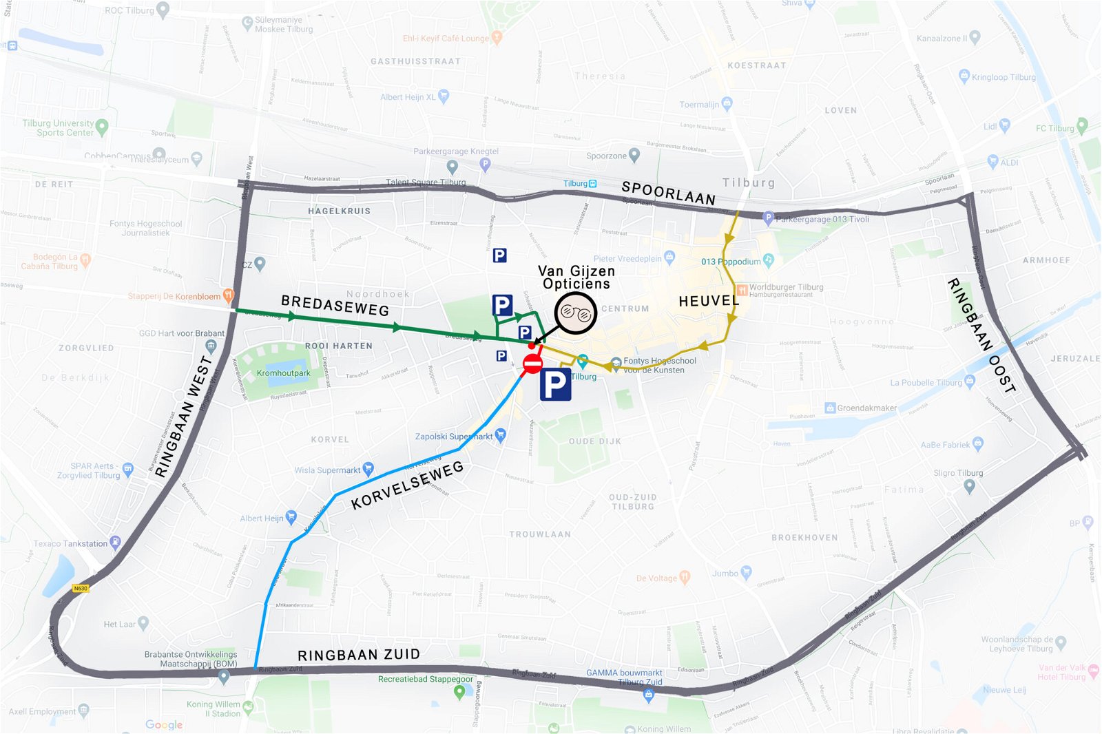 Plattegrond Binnenstad 2023 Annaplein afgesloten
